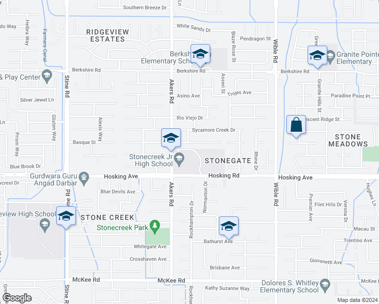 map of restaurants, bars, coffee shops, grocery stores, and more near 8000 Akers Road in Bakersfield