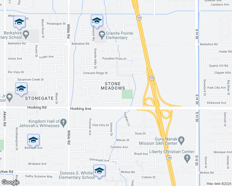 map of restaurants, bars, coffee shops, grocery stores, and more near 2700 Shaded Canyon Place in Bakersfield