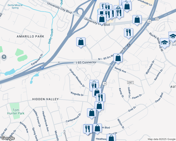 map of restaurants, bars, coffee shops, grocery stores, and more near 5614 Panorama Ave in Charlotte