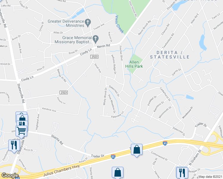 map of restaurants, bars, coffee shops, grocery stores, and more near in Charlotte