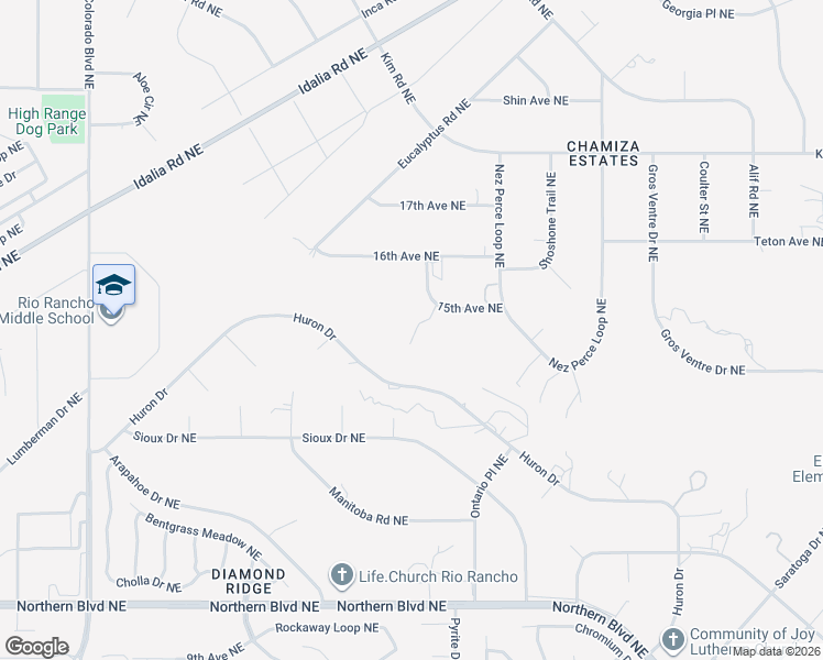 map of restaurants, bars, coffee shops, grocery stores, and more near 4610 15th Avenue Northeast in Rio Rancho