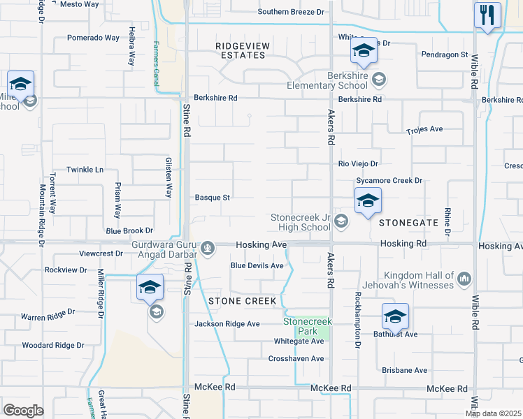 map of restaurants, bars, coffee shops, grocery stores, and more near 4408 Walker Lake Drive in Bakersfield
