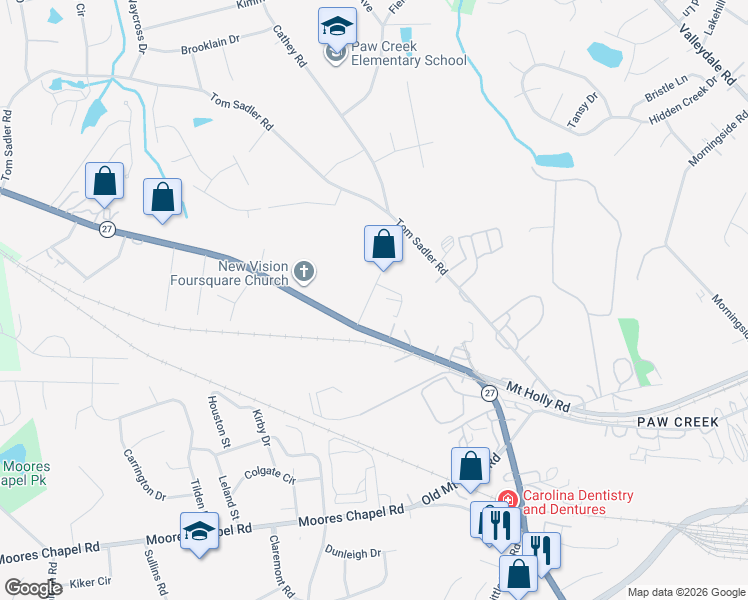 map of restaurants, bars, coffee shops, grocery stores, and more near 128 Hugh Caldwell Road in Charlotte