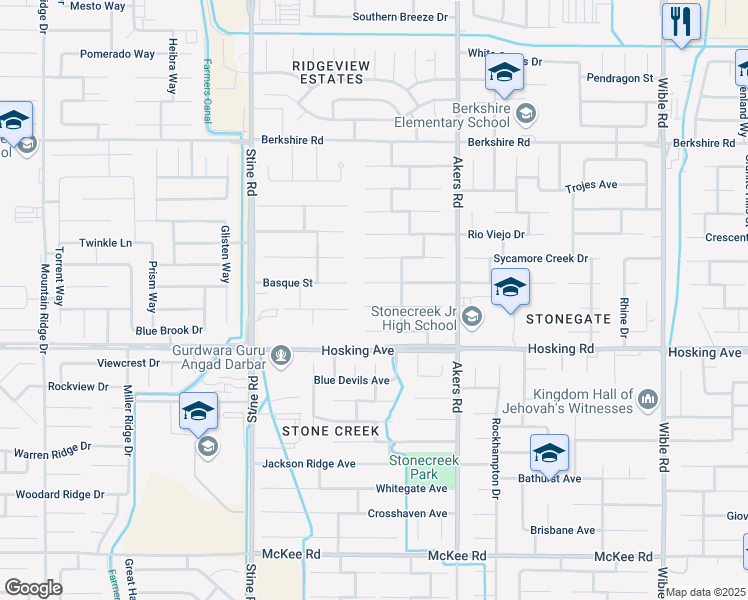 map of restaurants, bars, coffee shops, grocery stores, and more near 4408 Walker Lake Drive in Bakersfield