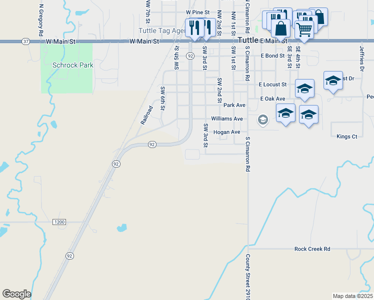 map of restaurants, bars, coffee shops, grocery stores, and more near 316 Golden Terrace in Tuttle