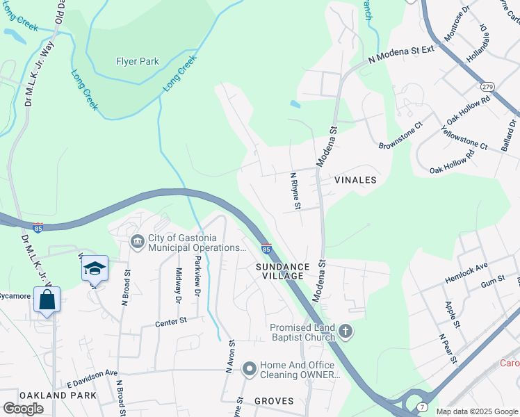 map of restaurants, bars, coffee shops, grocery stores, and more near 741 Raindrops Road in Gastonia