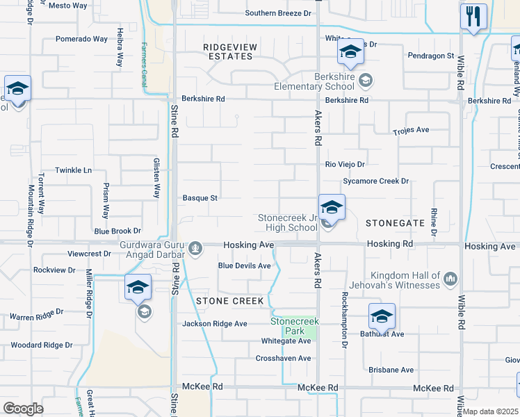 map of restaurants, bars, coffee shops, grocery stores, and more near 4408 Walker Lake Drive in Bakersfield