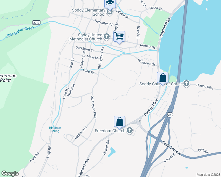 map of restaurants, bars, coffee shops, grocery stores, and more near 310 Brumlow Hollow Road in Soddy-Daisy