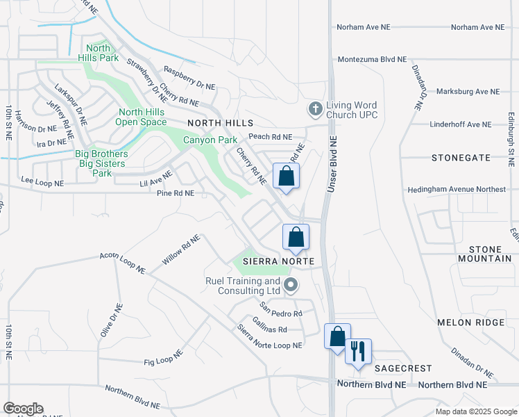 map of restaurants, bars, coffee shops, grocery stores, and more near 1456 Penasco Road Northeast in Rio Rancho
