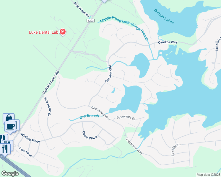 map of restaurants, bars, coffee shops, grocery stores, and more near 48 Meadow Spring Lane in Sanford
