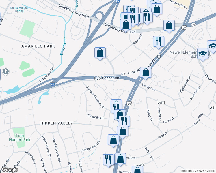 map of restaurants, bars, coffee shops, grocery stores, and more near in Charlotte