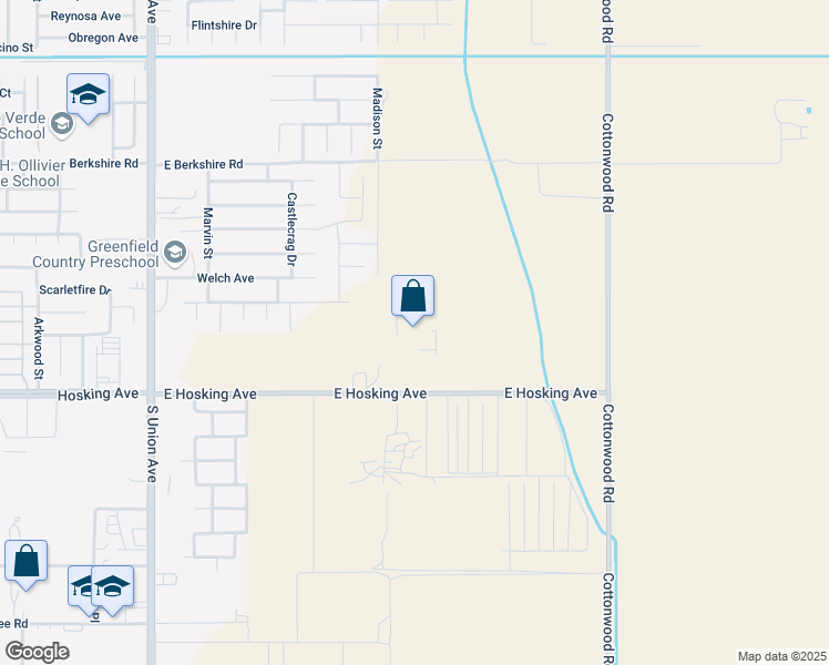 map of restaurants, bars, coffee shops, grocery stores, and more near 1000 East Hosking Avenue in Bakersfield