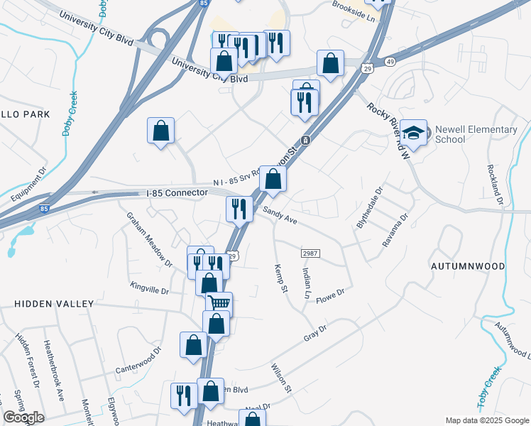 map of restaurants, bars, coffee shops, grocery stores, and more near 7000 North Tryon Street in Charlotte