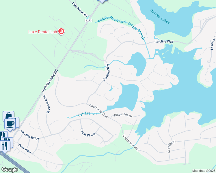 map of restaurants, bars, coffee shops, grocery stores, and more near 48 Meadow Spring Lane in Sanford