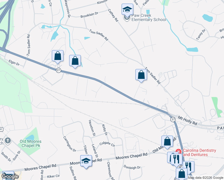 map of restaurants, bars, coffee shops, grocery stores, and more near 8337 Mount Holly Road in Charlotte