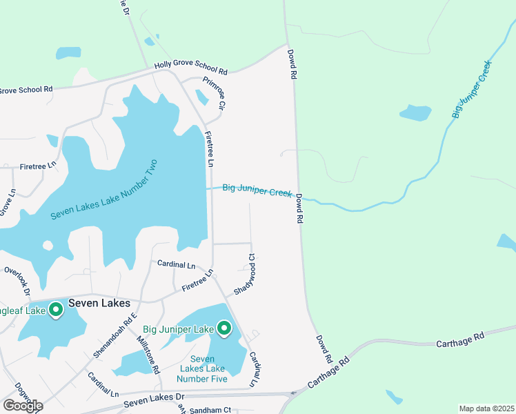 map of restaurants, bars, coffee shops, grocery stores, and more near Shadywood Court in Seven Lakes