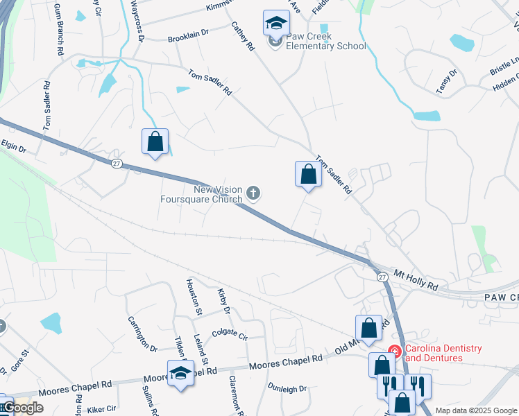 map of restaurants, bars, coffee shops, grocery stores, and more near 8300 Mount Holly Road in Charlotte