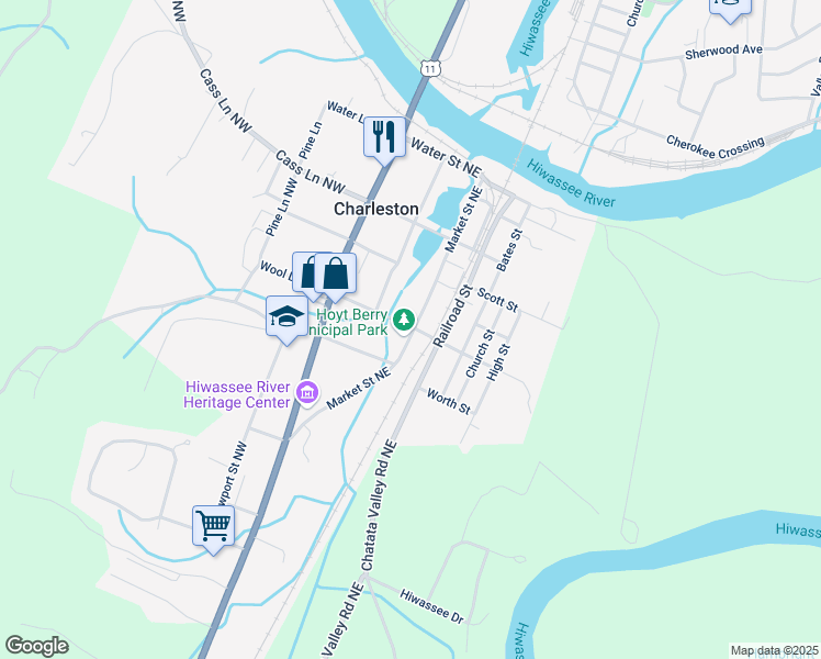 map of restaurants, bars, coffee shops, grocery stores, and more near Market Street Northeast in Charleston