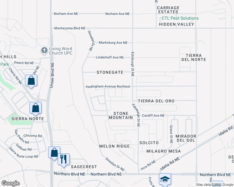 map of restaurants, bars, coffee shops, grocery stores, and more near Havencrest Avenue Northeast in Rio Rancho