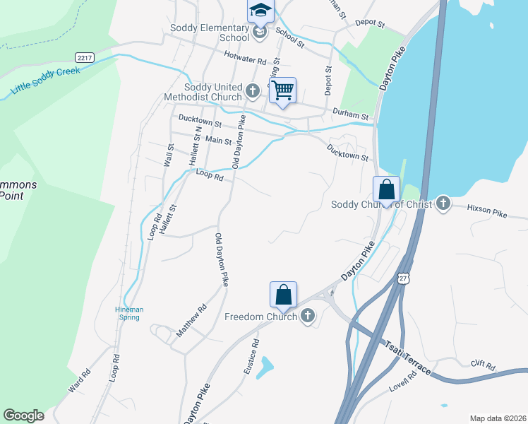 map of restaurants, bars, coffee shops, grocery stores, and more near 310 Brumlow Hollow Road in Soddy-Daisy