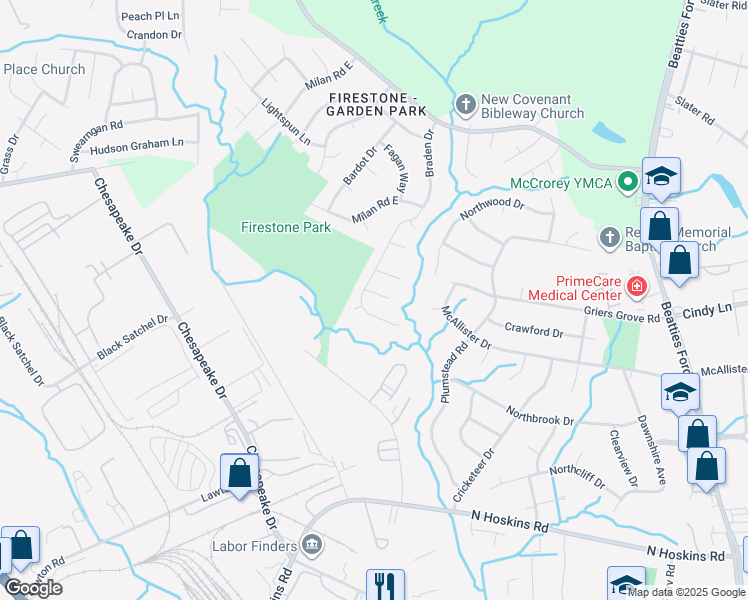 map of restaurants, bars, coffee shops, grocery stores, and more near 3226 Braden Drive in Charlotte
