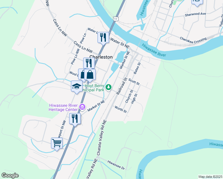 map of restaurants, bars, coffee shops, grocery stores, and more near Market Street Northeast in Charleston