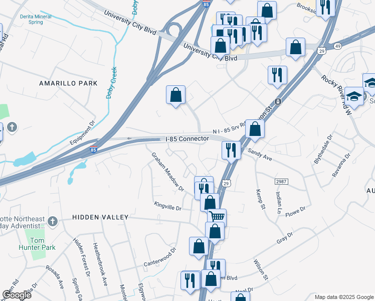 map of restaurants, bars, coffee shops, grocery stores, and more near in Charlotte