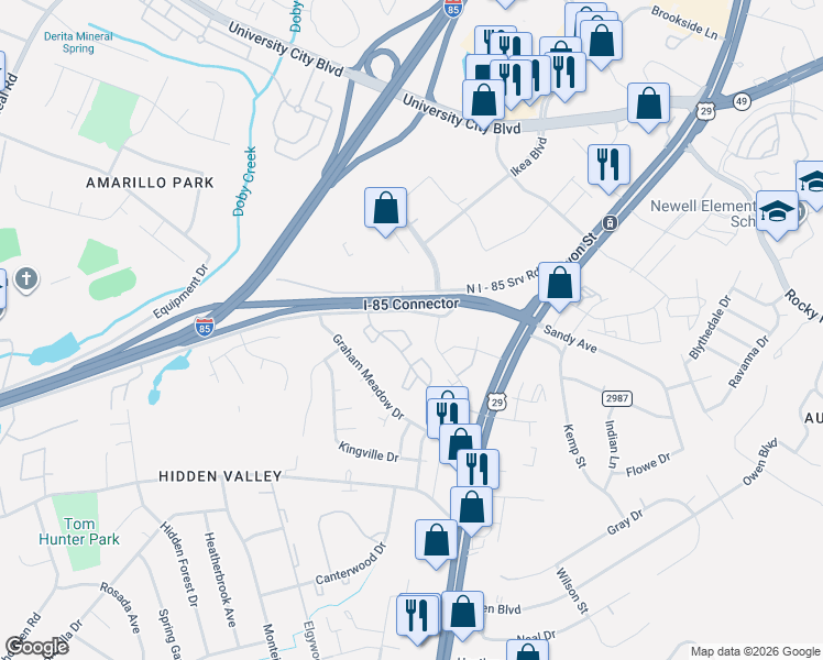 map of restaurants, bars, coffee shops, grocery stores, and more near in Charlotte