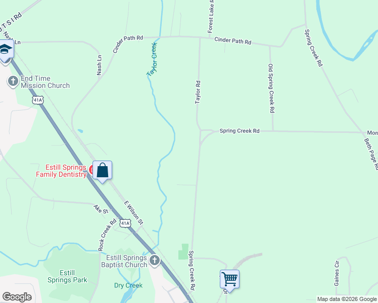 map of restaurants, bars, coffee shops, grocery stores, and more near 207 Spring Creek Road in Estill Springs