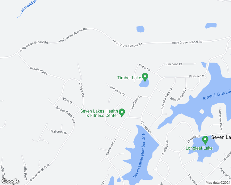 map of restaurants, bars, coffee shops, grocery stores, and more near 109 Seminole Court in Seven Lakes