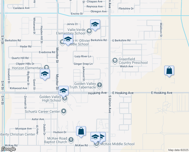 map of restaurants, bars, coffee shops, grocery stores, and more near 311 Midnight Court in Bakersfield