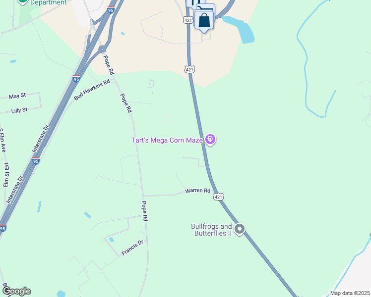 map of restaurants, bars, coffee shops, grocery stores, and more near 17336 U.S. 421 in Dunn
