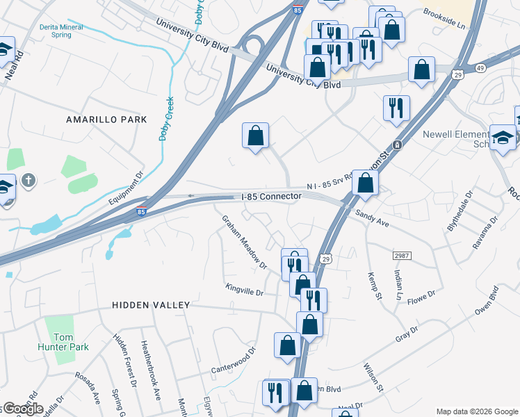map of restaurants, bars, coffee shops, grocery stores, and more near in Charlotte
