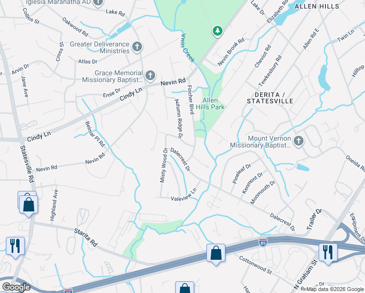 map of restaurants, bars, coffee shops, grocery stores, and more near in Charlotte