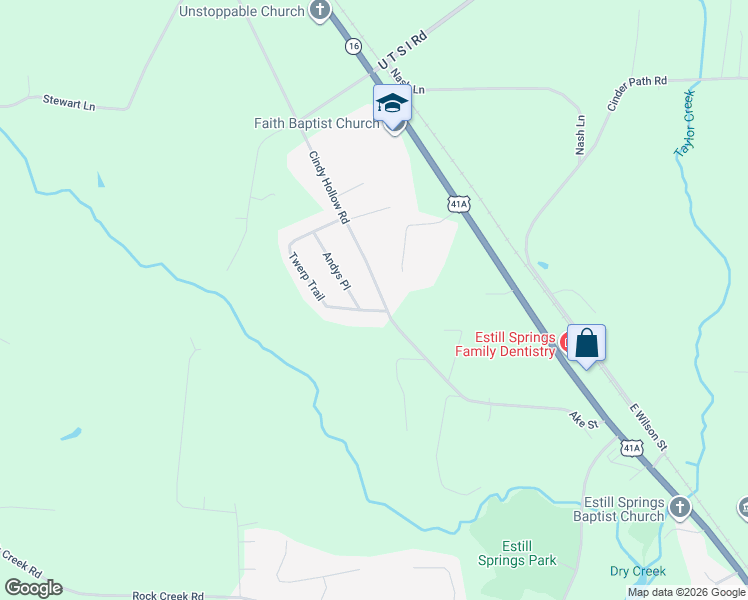 map of restaurants, bars, coffee shops, grocery stores, and more near 41 Twerp Trail in Estill Springs