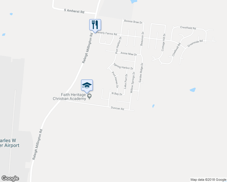 map of restaurants, bars, coffee shops, grocery stores, and more near 4380 North Bay Drive in Millington