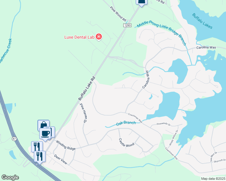 map of restaurants, bars, coffee shops, grocery stores, and more near 147 Fairway Lane in Sanford