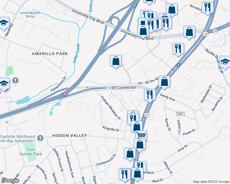 map of restaurants, bars, coffee shops, grocery stores, and more near in Charlotte