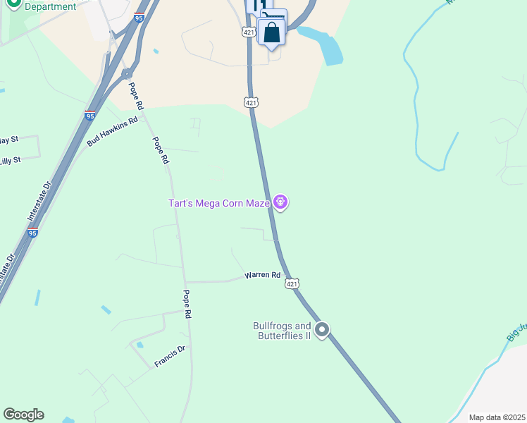 map of restaurants, bars, coffee shops, grocery stores, and more near 17336 U.S. 421 in Dunn