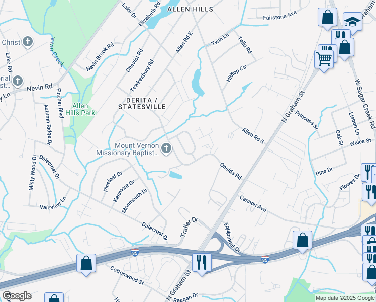 map of restaurants, bars, coffee shops, grocery stores, and more near 5016 Osage Circle in Charlotte