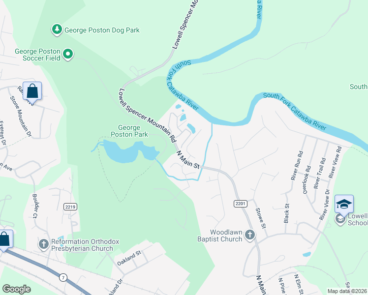 map of restaurants, bars, coffee shops, grocery stores, and more near 1101 Lowell Spencer Mountain Road in Gastonia