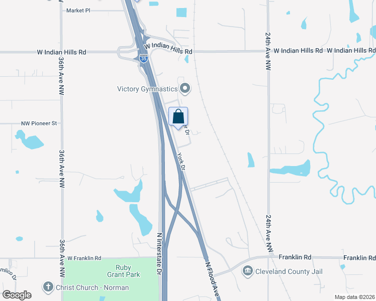 map of restaurants, bars, coffee shops, grocery stores, and more near 5450 Huettner Drive in Norman