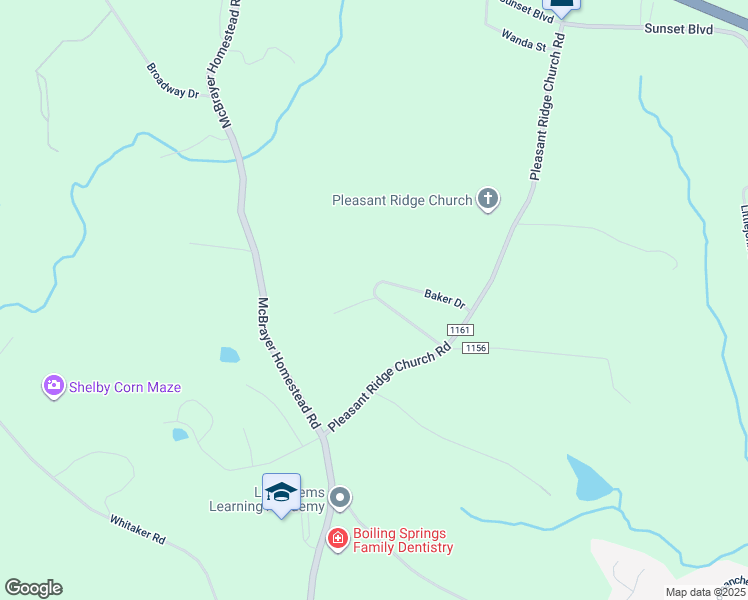 map of restaurants, bars, coffee shops, grocery stores, and more near 6921 Baker Drive in Shelby