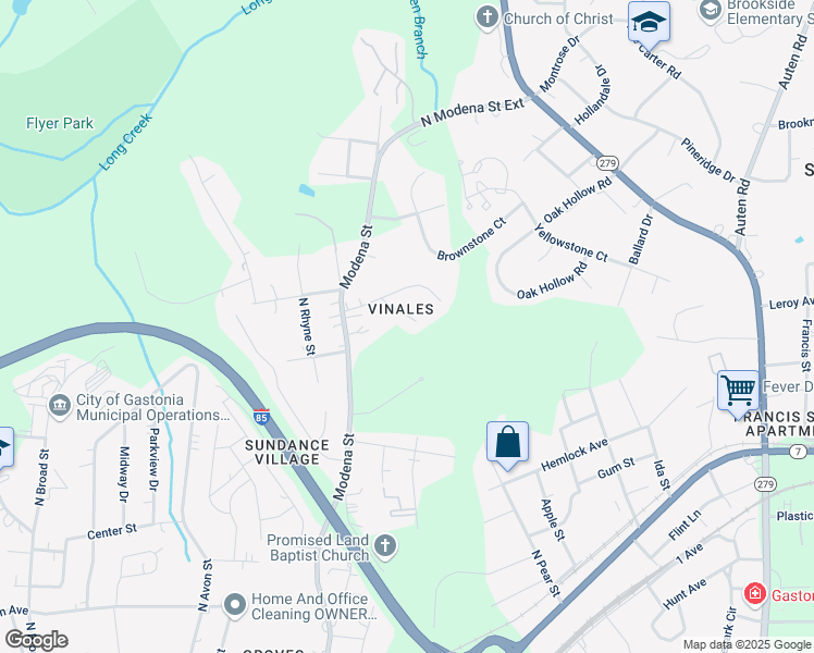 map of restaurants, bars, coffee shops, grocery stores, and more near 1417 Miguel Drive in Gastonia