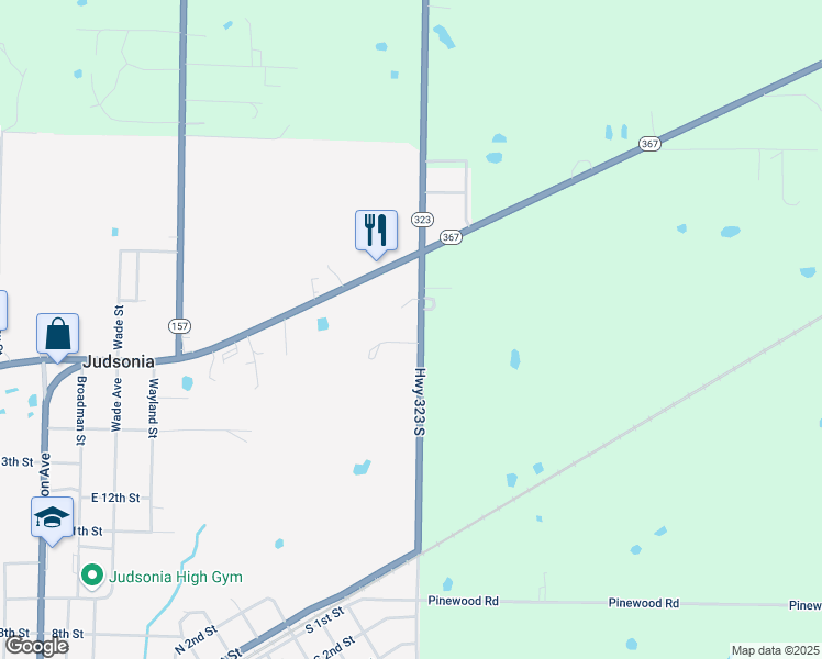 map of restaurants, bars, coffee shops, grocery stores, and more near 1605 East Side Road in Judsonia