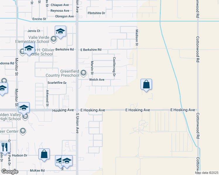 map of restaurants, bars, coffee shops, grocery stores, and more near 7803 Rose Bay Court in Bakersfield