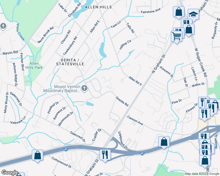 map of restaurants, bars, coffee shops, grocery stores, and more near 5240 Austin Knoll Court in Charlotte