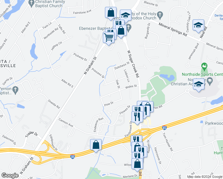 map of restaurants, bars, coffee shops, grocery stores, and more near 5311 Wales Street in Charlotte