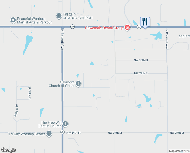 map of restaurants, bars, coffee shops, grocery stores, and more near 2911 North Willow Drive in Newcastle