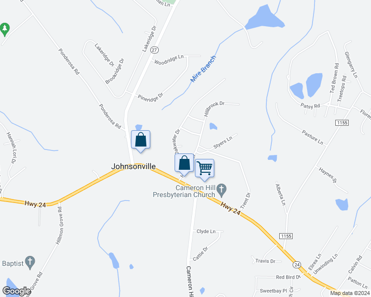 map of restaurants, bars, coffee shops, grocery stores, and more near 40 Woodbrook Court in Cameron